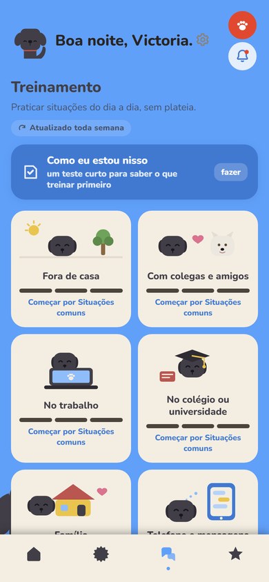 Tela do aplicativo: Treinamento